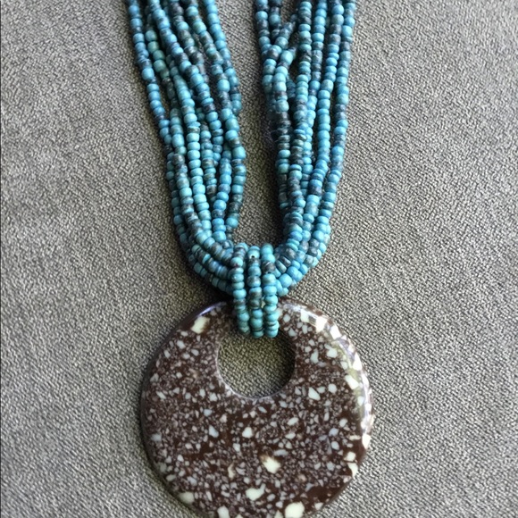 Turquoise Beaded Necklace with Stone Pendant - Picture 6 of 6
